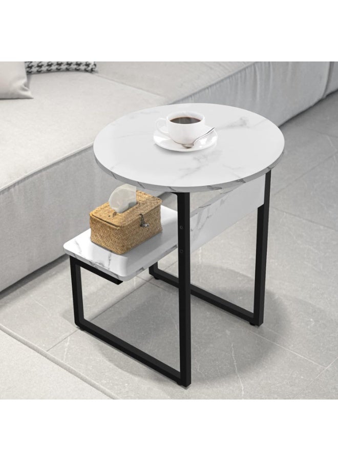 DubaiGallery Stylish Marble Round Table with Storage Shelf A stylish round table with a marble-patterned top and a functional lower shelf. Perfect for bedrooms, lounges, or entryways. Its sleek black legs add contrast and modern appeal. - Image 2